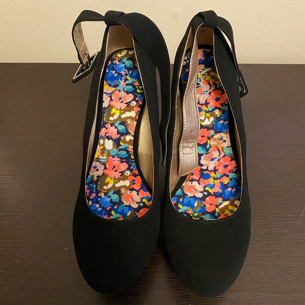Black Nubuck Wedge Heels